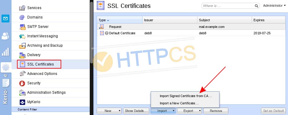 Comment installer un certificat SSL avec Kerio Mail Server